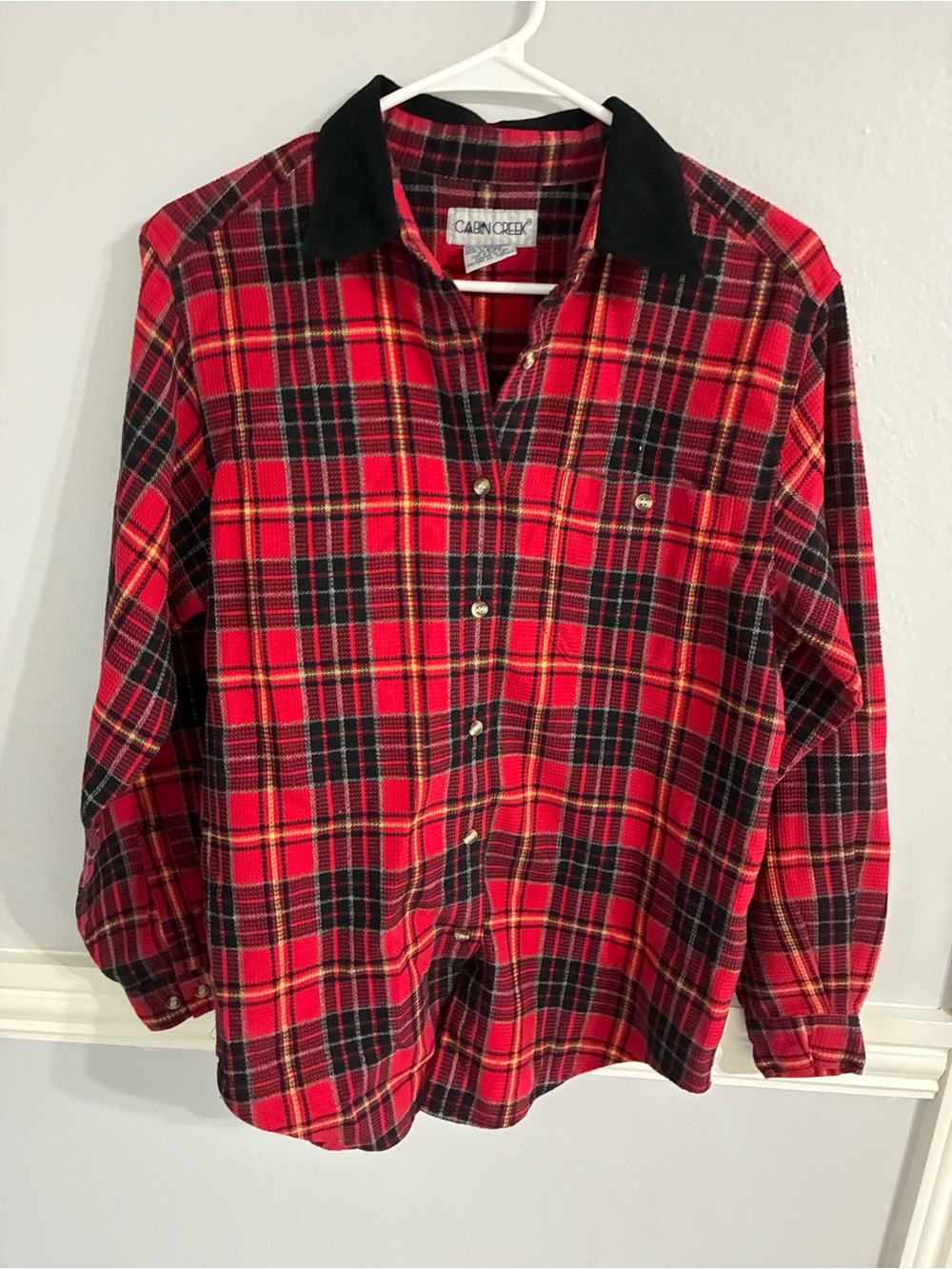 Cabin Creek Red Plaid Heavy Shirt with Velvet Collar  (Medium)